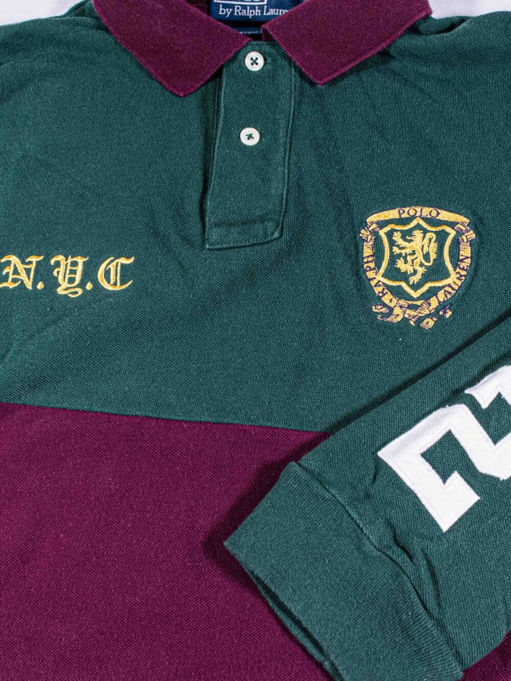 Polo Ralph Lauren NYC Lion Crest Striped Rugby Shirt Mens Large Y2K Prep